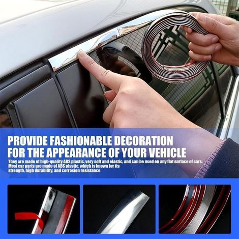 Chrome Bande de Garniture Voiture 8mm5m Adhesive Chrome pour Carrosserie Fenêtre Décoration Extérieure,Autocollante Adhesive Décorative Pare-Chocs Porte Car Trim Strip Protection (1/5)