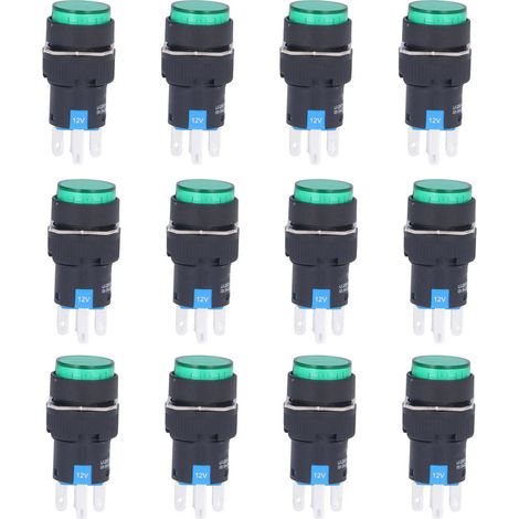 25 pièces interrupteur bouton poussoir momentané verrouillage automatique 8 broches 16mm rond lumineux 12V vert pour commande (1/5)