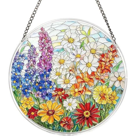 Window Sun Catcher Ornement Suspendu en Acrylique Attrape Puzzle coloré, Pendentif de fenêtre réfléchissant la lumière 2D 19 x 19 cm pour intérieur et extérieur, Balcon, Jardin, Arbre, mais (1/5)