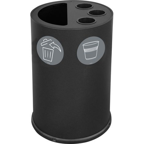 Pattumiera a Bidone per Raccolta Differenziata Ø45x72 cm 3 Scomparti Tubolari e 1 Scomparto da 50 L in Acciaio Verniciato Nero