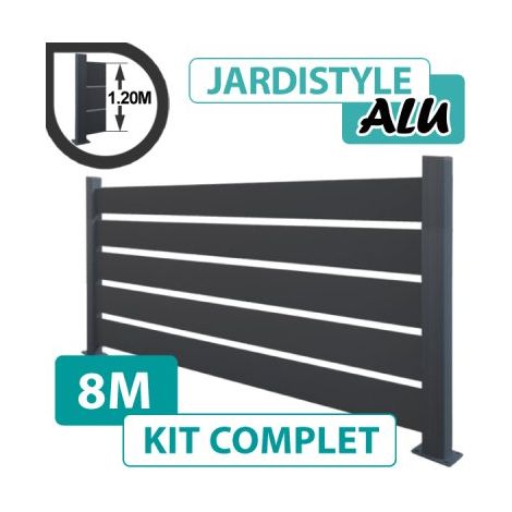 Kit Clôture Aluminium Gris Anthracite 8M - Claire voie - Sur Platines - 1,20 mètre