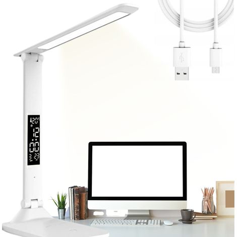 Lámpara de escritorio LED blanca con pantalla y reloj para escritorio infantil o de estudiante. (1/5)