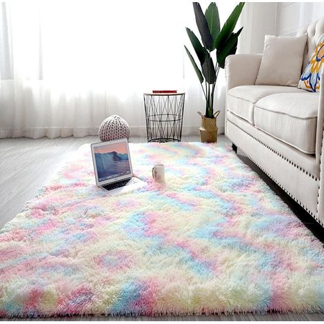 Tapis, Tapis de Chambre, Moelleux à Poils Longs, antidérapants d’intérieur Extra Doux et Confortables pour Salon, Chambre à Coucher, Filles, garçons (Arc-en-Ciel, 160x200cm) (1/5)
