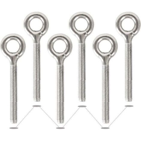 VURAHOME - 6 Pack M10 304 Anneaux en Acier Inoxydable Soudés Fermés Boulons à Oeil de Tige Filetée Résistant à La Corrosion-Vis à œil (1/4)