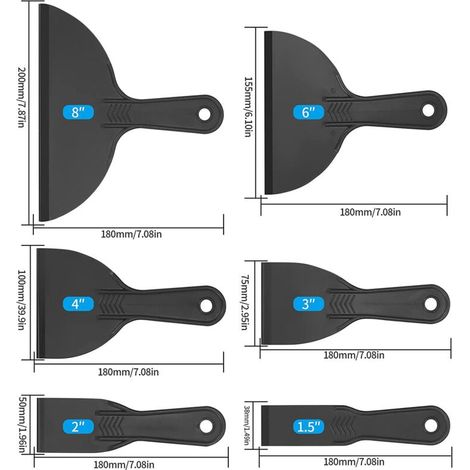6 Pièces Couteau à Mastic, Spatules Plastique, Outil de Grattoir de Peinture pour Décalcomanies, Papier Peint, Pâtisserie Voiture - 1.5/2/3/4/6/8 Pouces (1/4)
