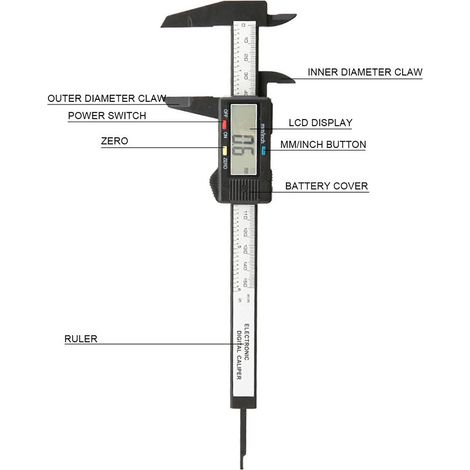 Digitaler Kunststoff-Messschieber (150 mm) mit Teleskopstange, Genauigkeit: 0,1 mm, Batterie nicht im Lieferumfang enthalten (1/4)