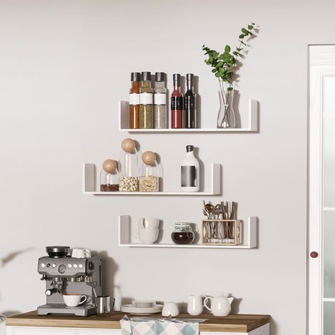HOMCOM Lot de 3 étagères murales flottantes - dim. 80L x 18l x 18H cm - kit complet de fixation inclus - MDF grain de bois blanc