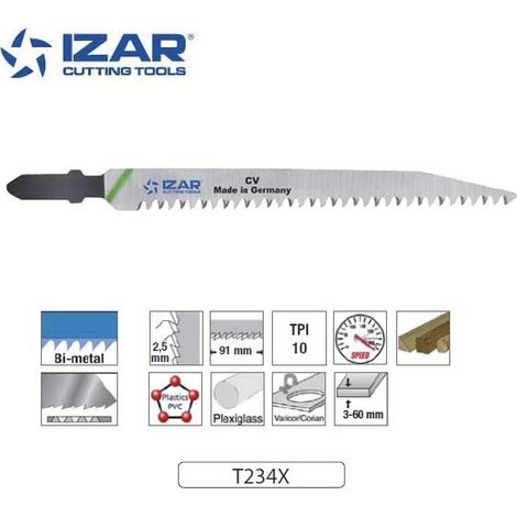 lame de scie sauteuse bimétal Izar T234X coupe rapide 117mm TPi10 (x3)