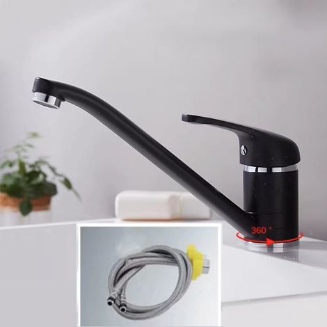 360° schwenkbare Küchenarmatur, ideal für die Spüle, Einhebelmischer mit zwei Griffen, Farbe: Schwarzgranit (1/4)