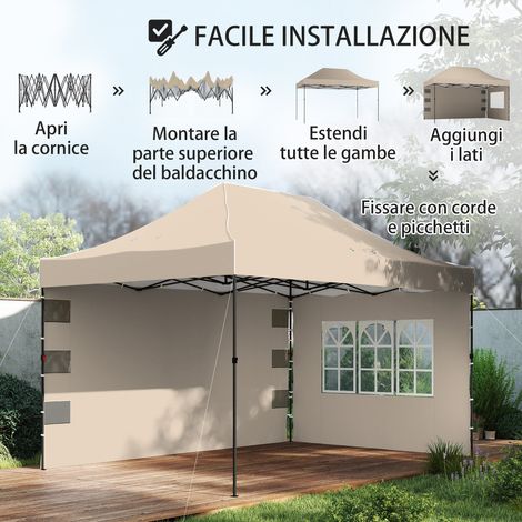 Abri pliable gazebo 2,9 x 4,3 m sable marron, structure acier et toile Oxford, avec parois latérales et fenêtres (1/5)