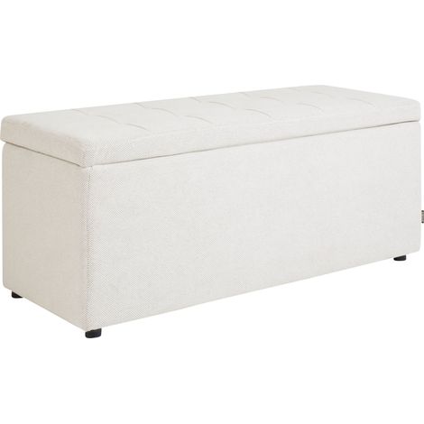 Tabouret Moderne Ottoman Rectangulaire Rembourré en Tissu Polyester Blanc Cassé Orem