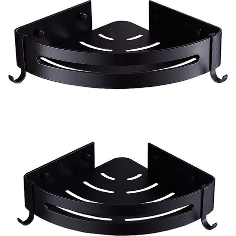 Tablette de douche,2 tablette de douche, tablette d'angle, sans perçage (noir),AAFGVC (1/5)