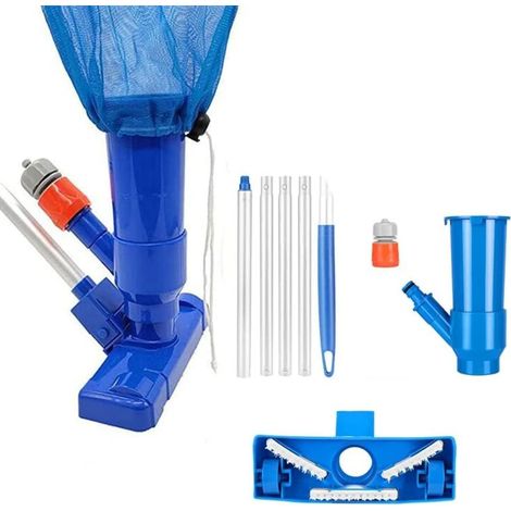 Kit d'aspirateur de piscine, mini aspirateur à jet pour piscine, avec brosse, sac et 5 tiges, accessoires de nettoyage pour feuilles, saletés et sable. (1/5)