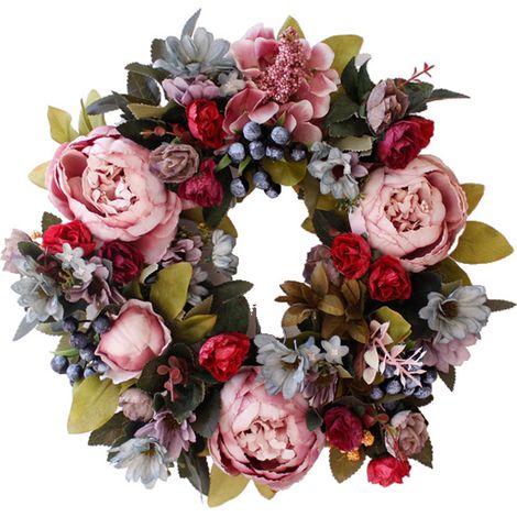 Guirlande Printemps - Guirlande Artificielle Pivoine - Pour Porte D'Entrée Intérieur Extérieur - Diamètre 33-35 cm - 1 Pièce (1/5)