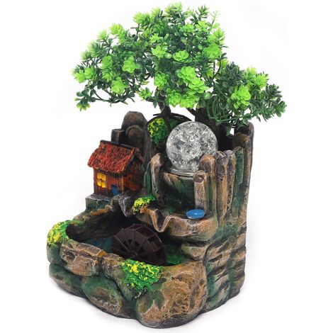 Desktop-brunnen Pflanze Zimmerbrunnen Steingarten Wasserfall Tischbrunnen Zimmerbrunnen Ornament Dekoration Mit LED Zerstäuber (1/5)
