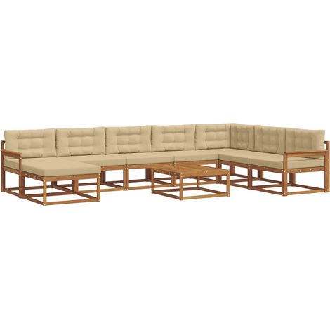 Ensemble de canapés d'extérieur 9 pcs Salon de jardin Naturel et Beige (1/5)