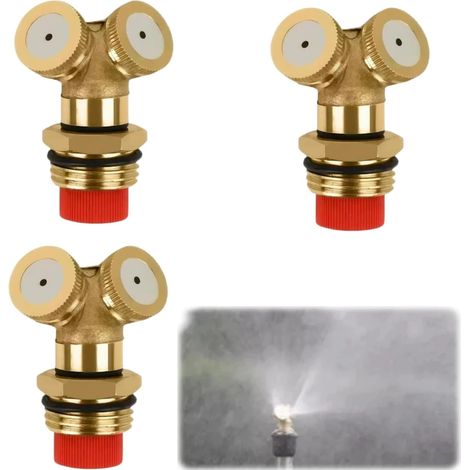 Lot de 3 buses de brouillard d'arrosage avec trou réglable en laiton pour jardin, buse de brouillard à 2 trous, buse d'arrosage réglable en cuivre (1/5)