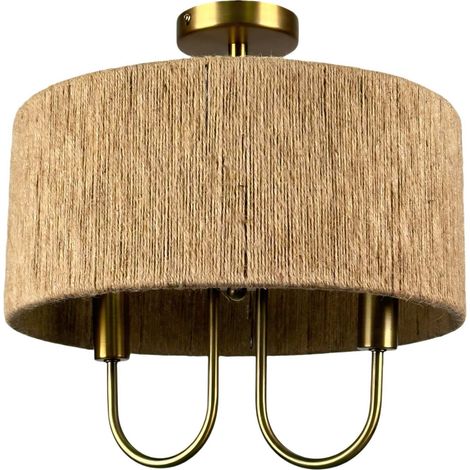 Plafonnier a 2 ampoules cable en papier et finition bronze
