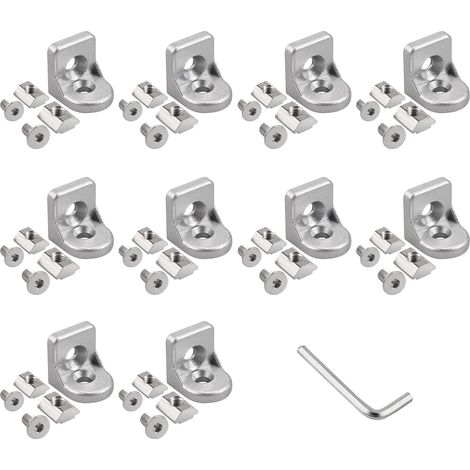 Petite Équerre Métal, 10pcs Équerre de Coin 2020 avec Vis Équerre de Fixation en Aluminium Support d'angle Droit en Forme de L Équerre Angle 90 Degrés pour Porte Fenêtre Meuble (1/5)