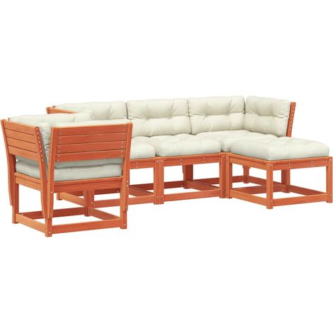 Maison Exclusive - Set Salotto Giardino 5pz con Cuscini Marrone Cera Massello Pino (1/5)