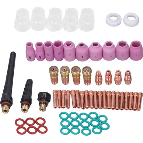 Set 68 pièces accessoires soudure TIG, verre, connecteur, électrode, bobine PTFE, capot avant pour torche WP 17 18 26 (1/5)