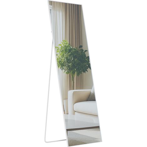 Specchio a figura intera da terra e da parete con cornice in metallo bianco opaco design minimalista 150x50 cm 100008799
