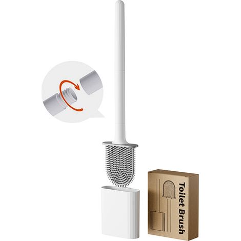 Brosse de Toilettes en Silicone Sans Angle Mort avec Base Plate, Nettoyeur de Toilettes Mural en Boîte (1/5)