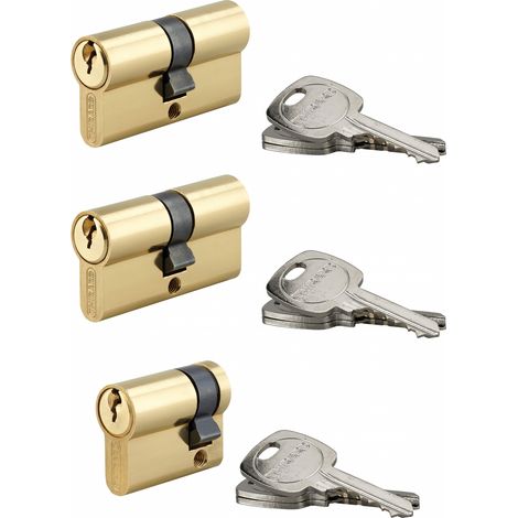 Thirard – Lot de 2 cylindres double entrée 30x30mm et 30x10mm – Laiton – 3 clés – Panneton anti-arrachement – 5 goupilles – Verrouillage efficace
