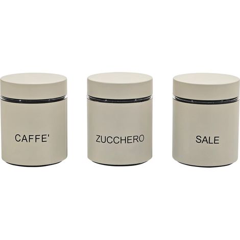 TRADE SHOP - Set Di 3 Barattoli Da Cucina Colore Crema Capacità Da 75 Cl Design Moderno Elegante -