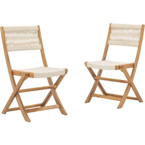 Set di 2 sedie da giardino pieghevoli - AWANA - Legno di acacia FSC - Corda intrecciata - 52 x 48 x 85 cm