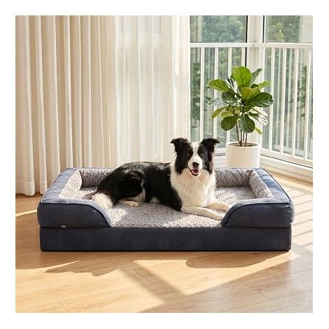 Panier Chien Orthopedique, Lit pour Chien Dehoussable Lavable, Coussin avec Structure et Doublure, Gris Foncé (1/5)