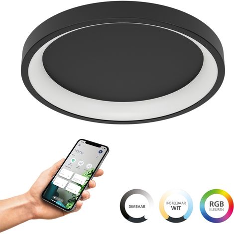 Plafonnier rond Loretello-Z Noir intelligent - 901909