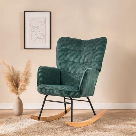 Fauteuil à bascule en tissu vert sauge avec accoudoirs (1/5)