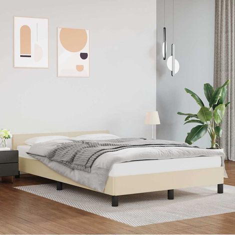 Estructura de cama con cabecero sin colchón crema 120x200 cm (1/5)