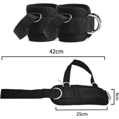 Sangles de cheville pour les exercices sur machine à câbles, avec Velcro et anneaux en D renforcés, adaptées aux exercices pour les jambes, les hanches et les fessiers. (1/5)