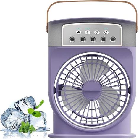 Ventilatore nebulizzatore - Raffrescatore personale - Raffreddamento per esterni - Spruzzatore a cinque fori - Serbatoio da 600 ml - Viola