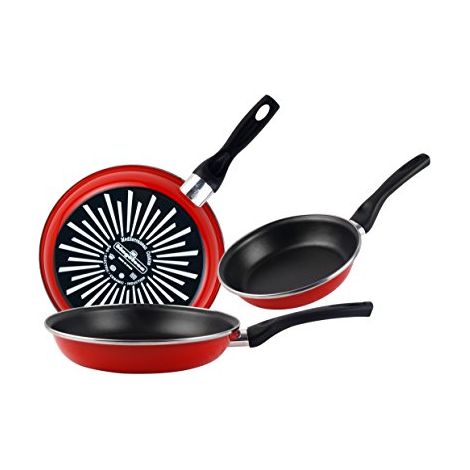 Magefesa Grana Set di padelle 18ø 20ø 24ø in Acciaio smaltato, con Antiaderente Originali Seat Rinforzato E Colore Rosso Esterno. Adatto A Tutti i Tipi di CUCINE, Inclusa Induzione (1/4)