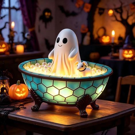 Halloween Geist Lampe Schaumbad und Katze Tragbare Dekorative Nachtlampe Einzigartiges Tischaccessoire (1/5)
