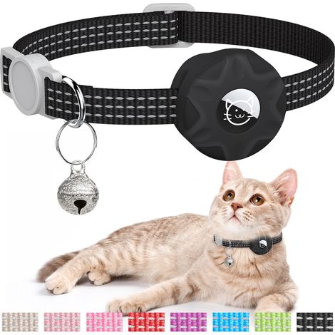 Collier pour chat, collier de repérage avec éléments détachables, clochette, léger, convient aux chats et chatons (noir)