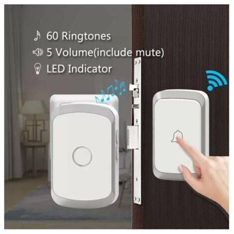 blanc Sonnette sans fil, sonnette LED intelligente domestique, 1 sonnette et 1 bouton dans un rayon de 300 mètres (1/5)