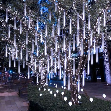 Guirlande lumineuse LED Mtore Pluie Lumire 30 cm 8 Tubes 192 LEDs Dcoration pour Intrieur Sapins Nol Balcon Fte Mariage Blanc Froid (1/4)