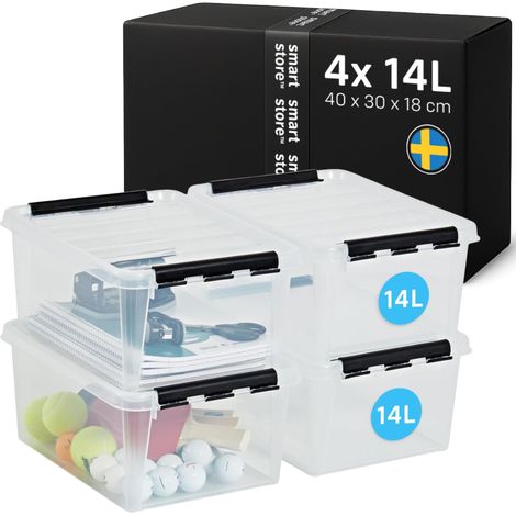 4x Boîte de Rangement Plastique avec Couvercle Classic 14L (40x30x18cm)  Empilable et de Qualité Alimentaire  Boîte Plastique avec Couvercle (1/5)