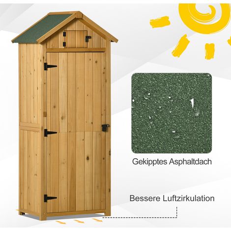 Armoire de jardin en bois, abri de jardin résistant aux intempéries 77x54,2x179cm, cabanon avec porte, toit à deux pentes, étagères intérieures, rangement d'outils pour jardin, terrasse, jaune+vert (1/5)