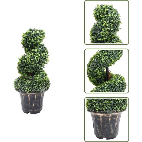 The Living Store Planta espiral de Boj artificial con macetero verde 59 cm - Boj artificial
