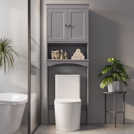 Regal über Toilette Bealife Badezimmer-Standschränke auf Beinen Aufbewahrungsregal mit 2 Türen verstellbare Ablagen grau