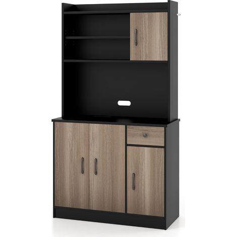 Mobile da cucina moderno 100 x 40 x 180 cm con 9 ripiani regolabili ampio spazio di archiviazione stile contemporaneo in legno di noce nero 200010226