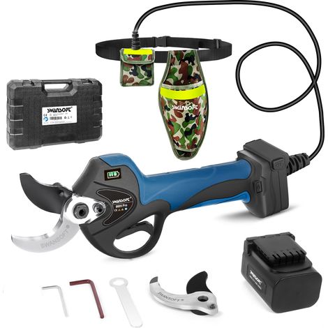 SWANSOFT 40-mm-Akku-Gartenschere mit Verlängerungskabel, inklusive zwei Akkus, 1050-W-Elektro-Gartenschere, geeignet für Obst, Weinreben und Gartenarbeiten SW-8605Pro