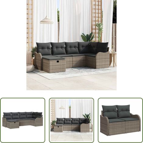 vidaXL Canapé poly rotin - Ensemble de canapé de jardin avec coussin 6 pcs Gris Poly rotin (1/5)