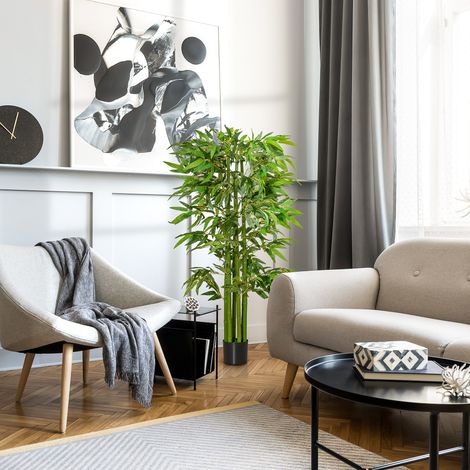 Grand bambou artificiel, 160 cm. Plante artificielle en plastique en pot. Plante factice, aspect réaliste, idéale pour le salon, la chambre, le bureau, le jardin, la décoration moderne, ou comme cadea