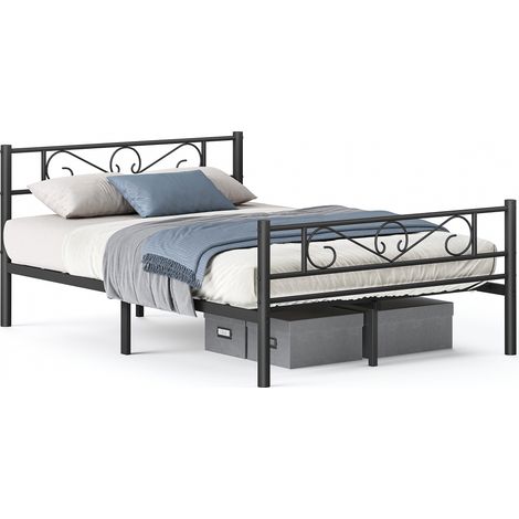 Vasagle – Lit 140 x 200 cm 2 places en métal noir – Stable jusqu'à 454 kg – Hauteur 26,5 cm pour rangement sous le lit – Montage facile (1/5)